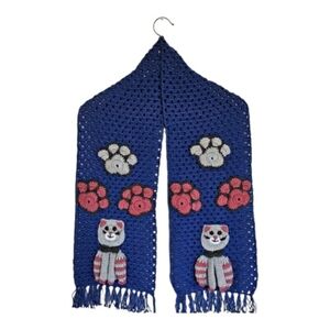 Handmade Crochet Blue Cat Paw Crochet Scarf